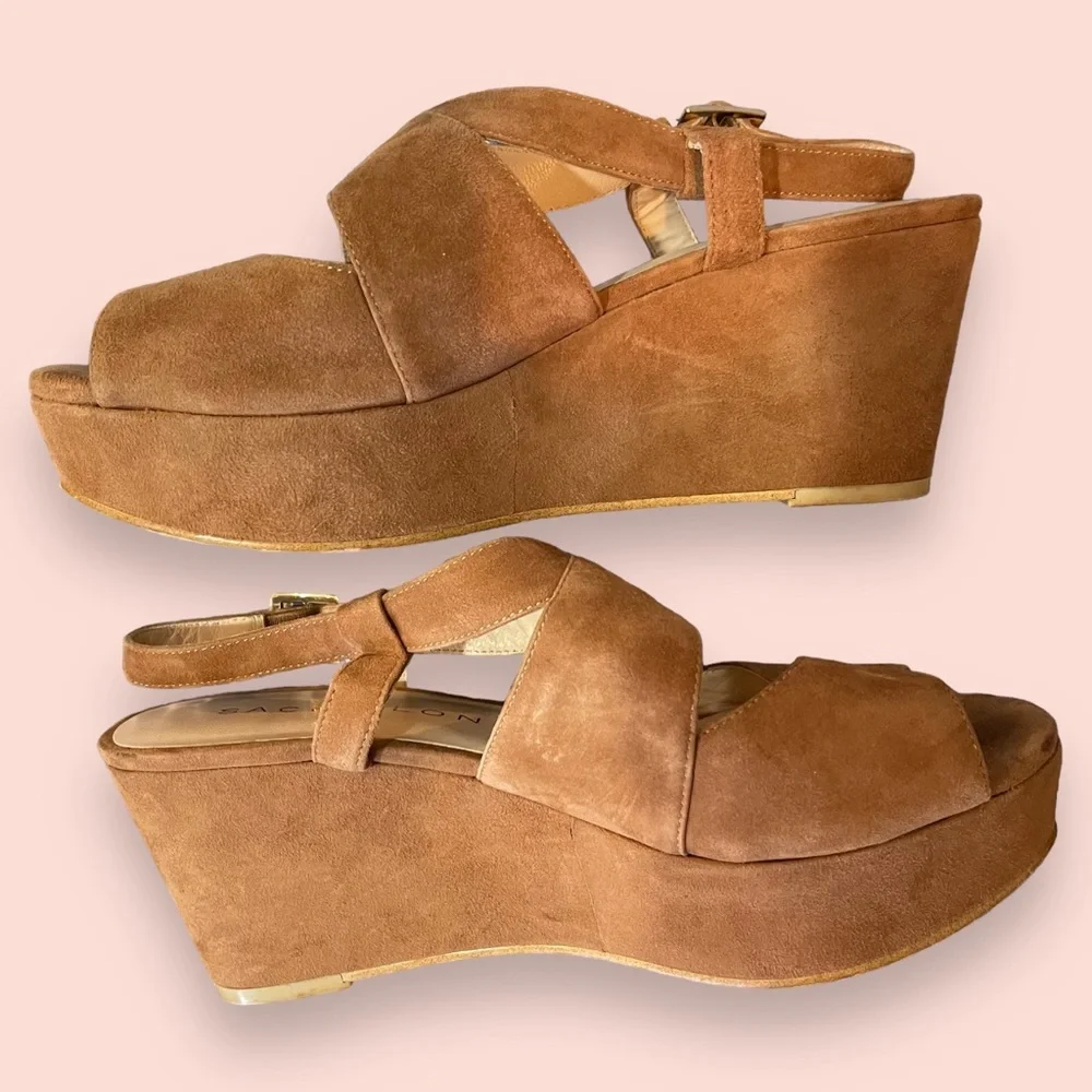 Sacha London Denver Wedge Sandel Brown Size 8.5